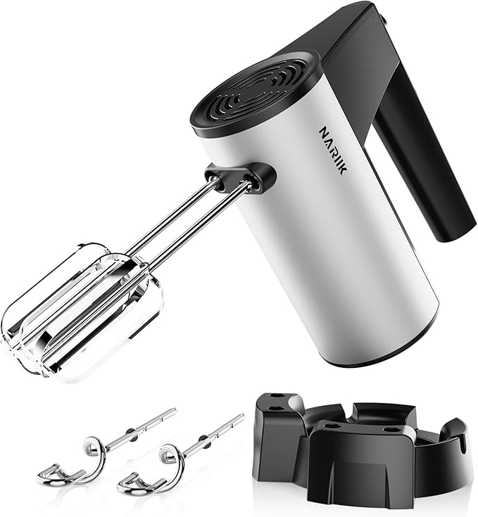 Electric Hand Mixer, Kitchen Handheld Mixer, Turbo Boost/Self-Control Speed + 5 Speed + Eject Button + Stainless Steel Hand Beaters*2 & Dough Hooks*2, Kitchen Mixer for Cream/Cookies/Dough