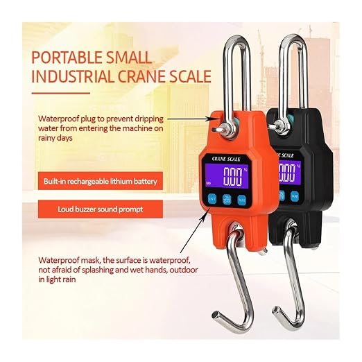 Hanging Scale, 300kg Digital Hanging Scale Rechargeable Portable Heavy Duty Crane Stainless Steel Hook Weight Balance Luggage for Gym,Hunting,Travelling(Orange)