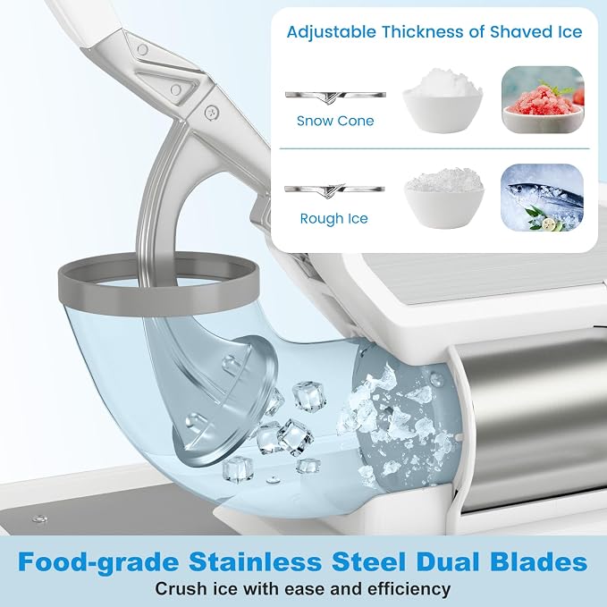 COSTWAY Electric Ice Crusher, 660 LBS/H Snow Cone Machine with Dual Blades, 300W ETL Approved Shaved Ice Machine for Home Parties, Restaurants and Bars (White)
