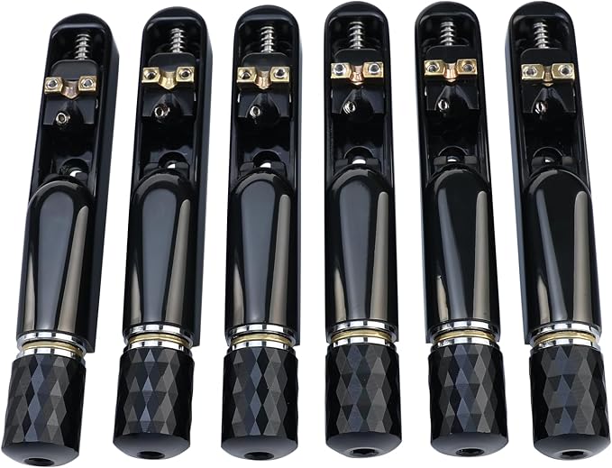 Pack of 6 Individual Single Tubular Fixed Bridge 6 String Electric Bass Bridge for Headless 6-string Bass Replacement Parts （Conductive Black）