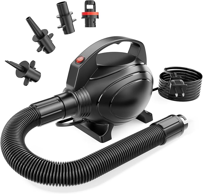 Electric Air Pump for Inflatables, Air Mattress – 500W/650W Quick-Fill Inflator/Deflator with 4 Nozzles, Portable AC 110-120V for Gymnastics Mat, Tumbling, Air Bed, Pool Floats