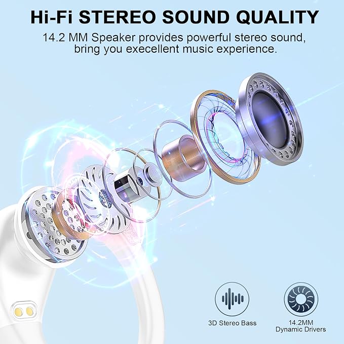 Wireless Earbuds, 75hrs Bluetooth 5.4 Headphone Sport, 2026 Bluetooth Earbuds Deep Bass Over Ear Buds with Earhooks, ENC Noise Cancelling Earphone Mic, IP7 Waterproof for Workout/Running/Gym Sliver