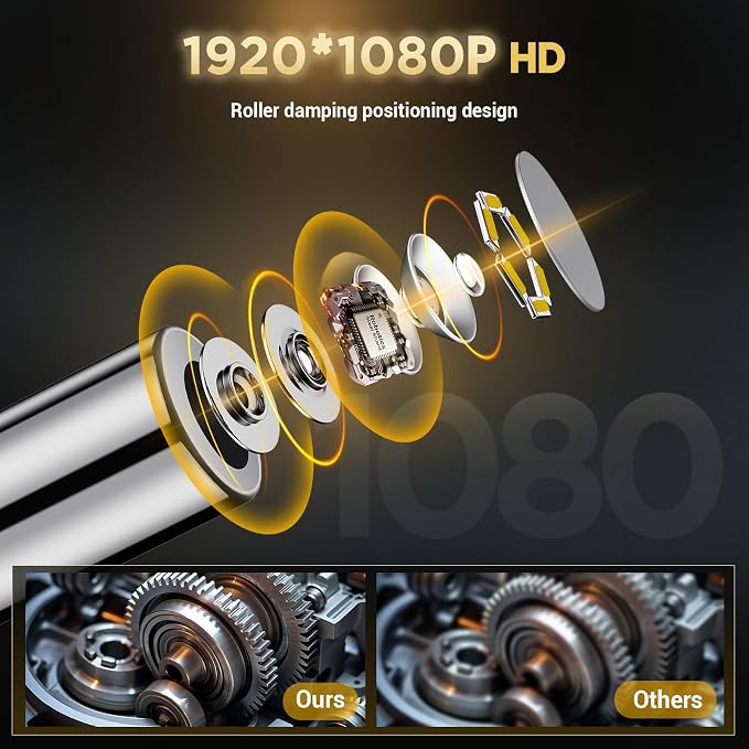 Two-Way Articulating Borescope Camera with Light,360°Rotation,1920P, 6.2 mm Industrial Endoscope IP67 Waterproof Flexible Semi-Rigid Cable for Automotive, Pipe Inspection