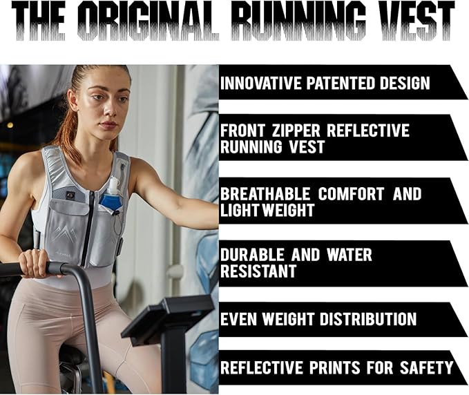 REVALI Running Vest, USA Original Patent, Zip Reflective Running Vests with 500ml Hydration Bottle, Adjustable Waistband & Breathable Material, Chest Pack Gear Phone Holder for Men & Women