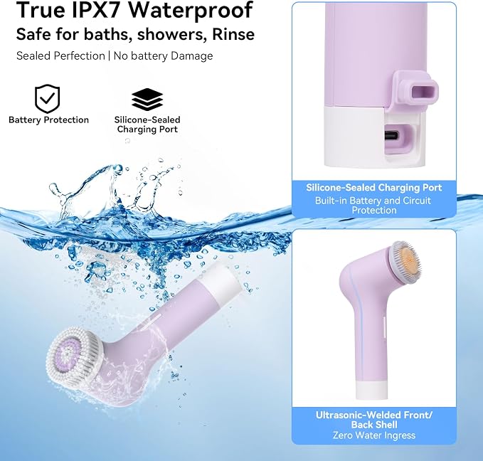 Electric Facial Cleansing Brush,Rechargeable Face Wash Machine,Bristle & Silicone Face Scrubber exfoliator,3 Dual-Ring Rotating Speeds,Waterproof, Exfoliating & Massage,for Women & Men Skincare