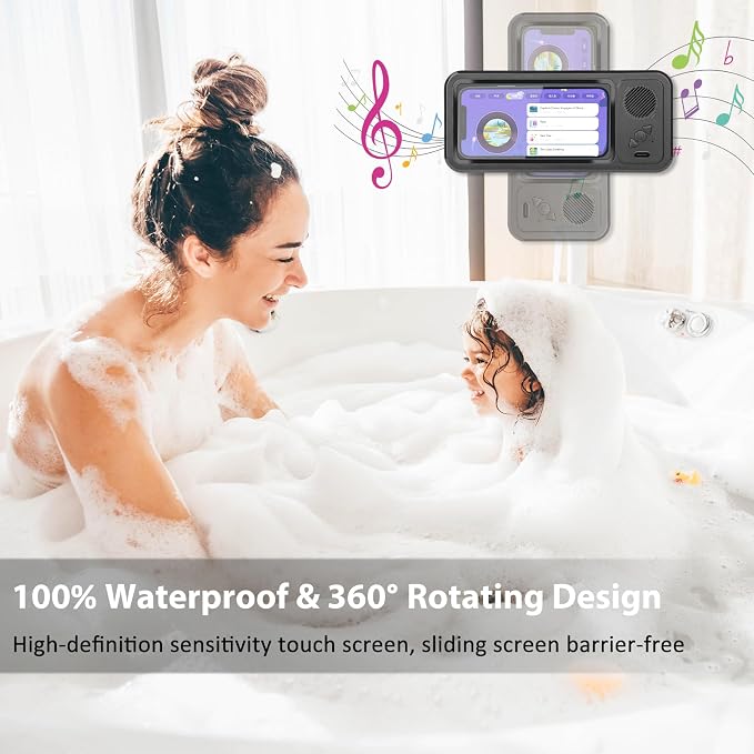 Shower Phone Holder with Wireless Bluetooth Speaker,2026 New Waterproof 480 Rotation Viewable Shower Phone Case Speaker for Any Phone, Wall Mounted Phoneholder for Bathroom Mirror,Gifts for Mom Dad