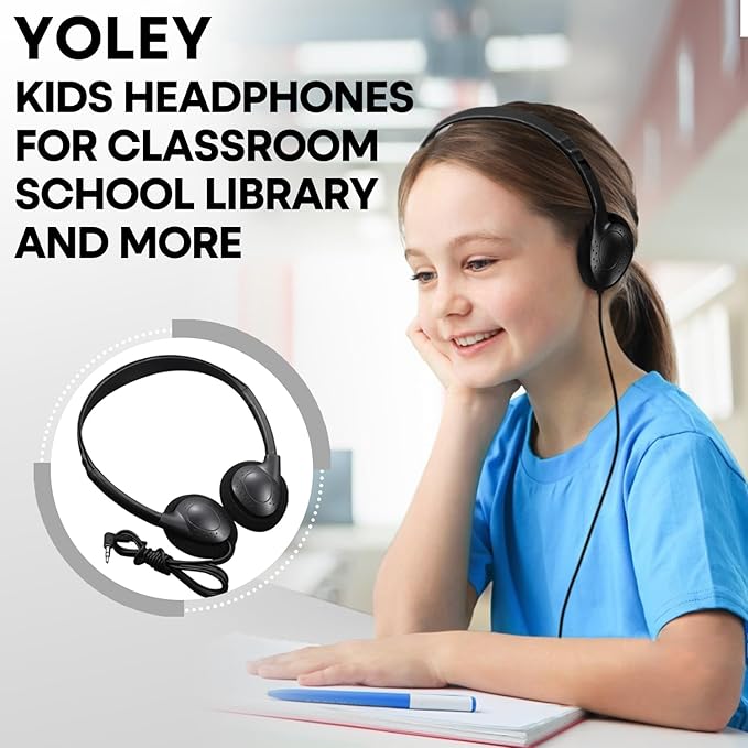 Classroom Headphones Bulk 25 Pack Class Set for School Students Kids and Adult -Sturdy Wired 3.5mm Plug (Black, 25 Pack)