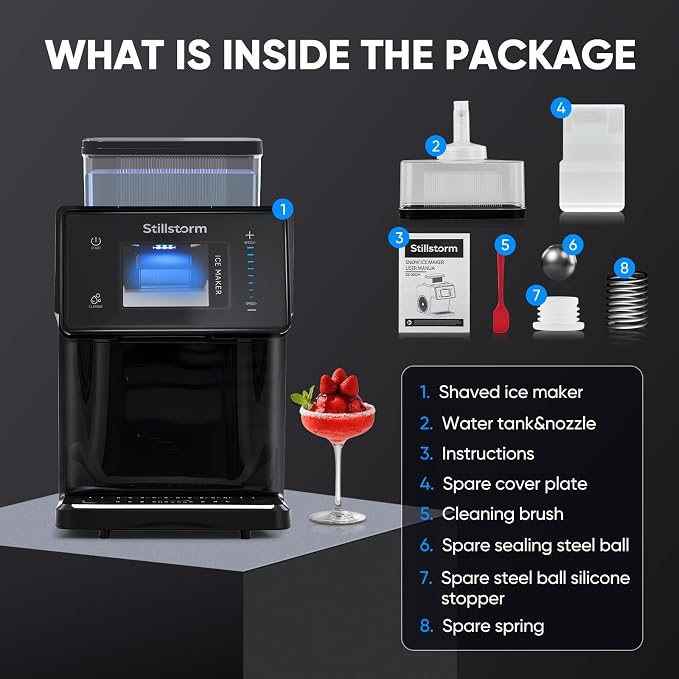 Stillstorm Shaved Ice Machine Snow Cone Maker No Ice Needed，Snowflake Machine with RapidChill Technology, Auto-Clean SUS304, Adjustable Speed Snowflake Maker for Home, Party, Bar...