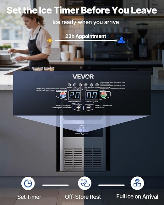 VEVOR Commercial Ice Maker Machine, 150 lbs/24h with 30 lbs Storage Capacity, Dual Water Inlet,Built-in/Freestanding/Under Counter, Stainless Steel Ice Maker with LED Display, for Home Bar Restaurant