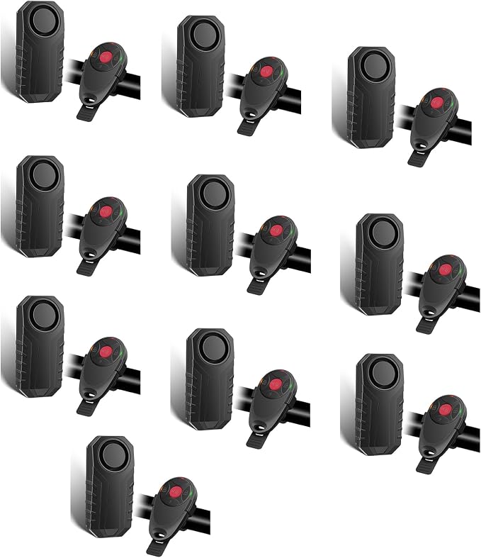USUPERINK 113dB Bike Alarm, Motorcycle Alarm, Bicycle Alarms with Remote, Moped Alarm System, Car Vibration Sensor Alarm, Universal Strap Fits All Handlebar Sizes, IP65 Waterproof Super Loud, 10Pack