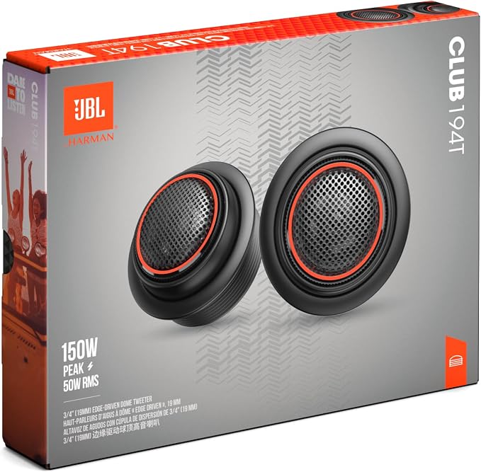 JBL Club 194T - 3/4" (19mm) Edge-Driven Dome Tweeter, 150W Peak, 50W RMS, Sensitivity (@ 2.83V): 92dB, Frequency Response: 3kHz – 20kHz, Nominal Impedance: 3.0 ohms