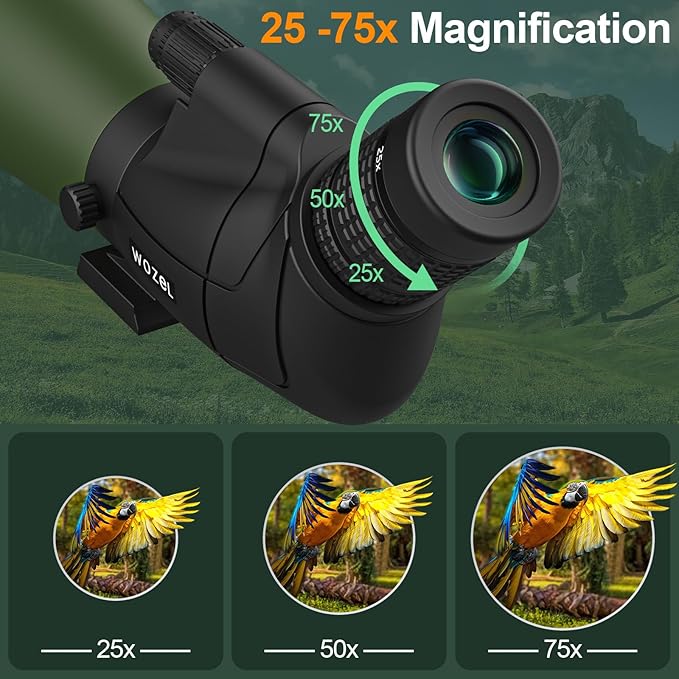 WOZEL 25-75x80 Spotting Scope with Tripod - Phone Adapter & Carrying Bag Included, HD BAK4 Prism Waterproof Spotter Scope for Target Shooting, Bird Watching & Wildlife Viewing