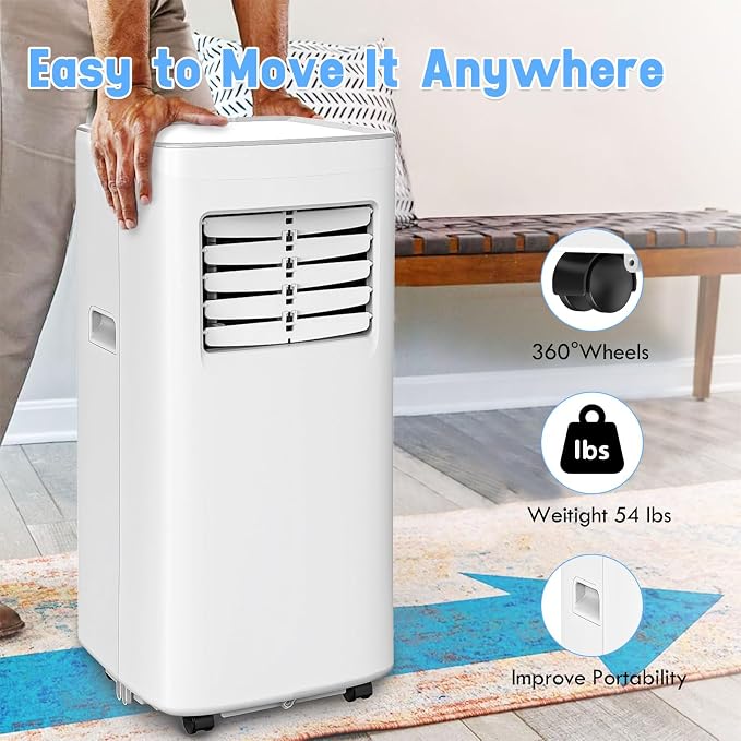 10000 BTU 3-IN-1 Portable Air Conditioner, Cools up to 450 Sq.Ft, Portable AC with Remote, LED Display, 24H Timer, Installation Kits & Screwdriver, No Wall Required, Ideal for Home & Office