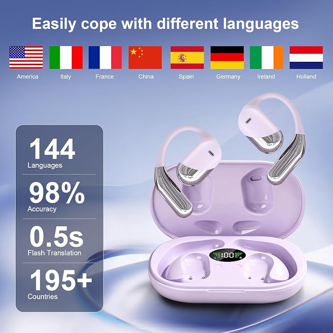 Open Ear Bone Conduction Headphones，,Over Ear Earbuds with Ergonomic Earhook,Bluetooth Headphones 5.4 with Smart Digital Display,50H Playtime AI Translation Earbuds Real Time