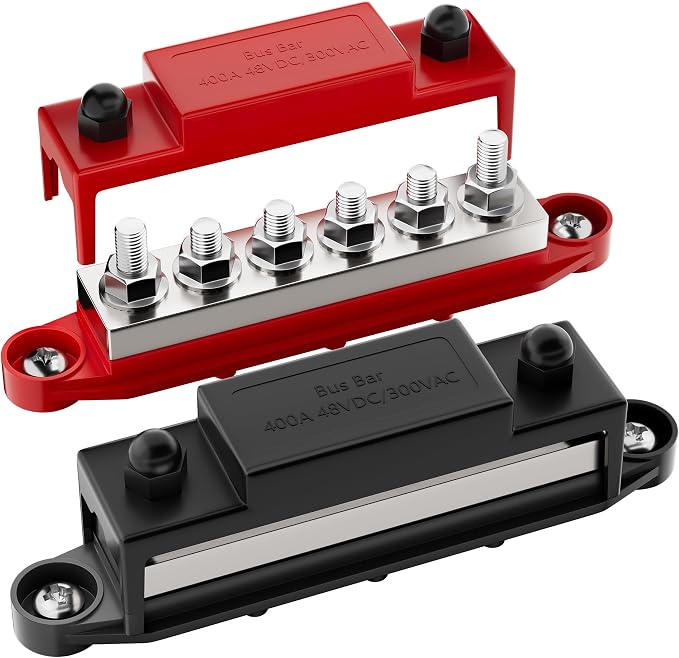 RVBOATPAT 400A Bus Bar 12V Power Distribution Block 6 x 5/16" (M8) Terminal Studs 12 Volt Marine Bus Bar Positive & Negative for Boat Automotive Solar System