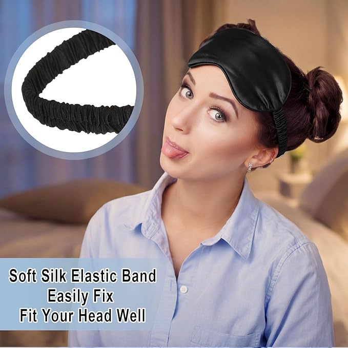 Geyoga 24 Pcs Silk Sleep Eye Masks Soft Satin Masks for Sleeping with Adjustable Elastic Strap Comfortable Blindfold Eyeshade for Men Women Travel Nap Night Sleep (Black)