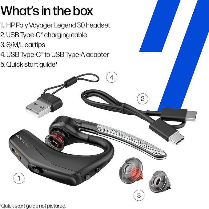 Poly Voyager Legend 30 - Bluetooth Headphones with Mic - Discreet Boom & 4 Noise-Canceling Mics - WindSmart Technology - All-Day Comfort - Seamless Connectivity - Smart Sensors & Call Controls