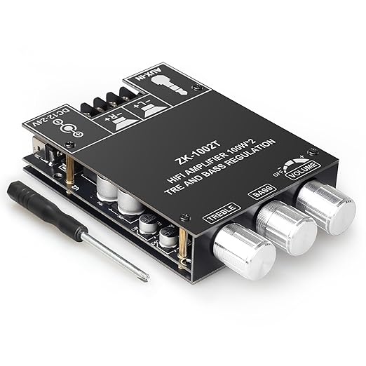 ZK-1002T Bluetooth 5.1 Amplifier Board, 100W+100W 2.0 CH Stereo Audio Amp Module with TPA3116D2 Chip, Treble & Bass Control, DIY Speakers Power Amp for Home Theater Speakers