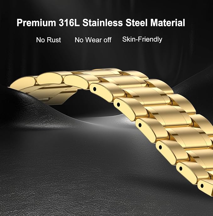 SUPLINK Compatible with Samsung Galaxy Watch 5 4 7 6 40mm 44mm Band/Galaxy Watch 6 4 Classic 43mm 47mm 46mm 42mm Band/Active 2 40mm 44mm/Watch 3 41mm,20mm Metal Replacement Strap for Men (Gold)