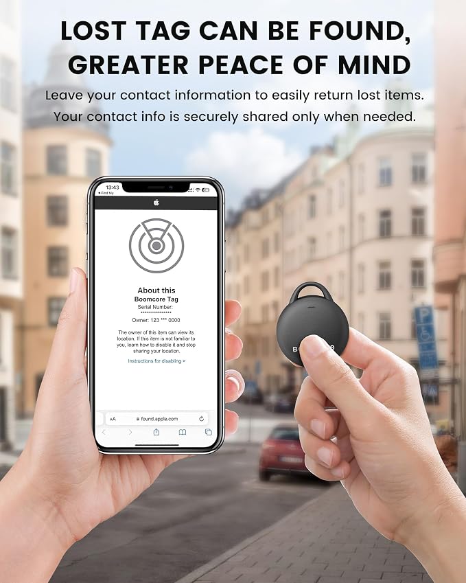 4-Pack Tracker Tags for iOS (Not for Android), Louder Sound Key Finder with an Extra Replacement Battery, Item Finder Air Tracker Smart Tag for Keys, Wallet, Suitcase, Luggage
