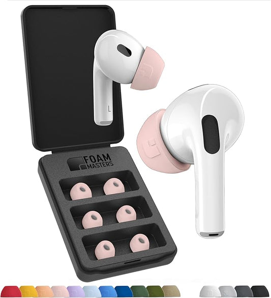 Foam Masters Ultra-Premium Memory Foam Ear Tips for AirPods Pro 1st & 2nd Gen | 3 Pairs | New Ver. | Secure Fit | Super Comfort | Better Noise Cancel | Replacement Buds (Large, Crystal Pink)