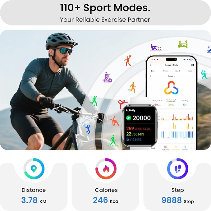 Smart Watches for Men Women with Alexa/AI Voice & Call, Mens Smart Watch with Heart Rate,SpO2,Sleep, Pressure Monitor & Reminders, 1.85’’ HD 100+ Sports Fitness Watch for Activities Track-White