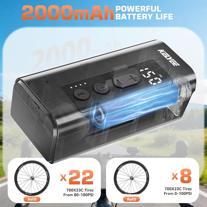 F05 Mini Electric Bike Pump 150 PSI, Portable Bicycle Tire Inflator with Presta & Schrader Valve, Fast Inflation Tiny Bike Pump for Road Bike & MTB