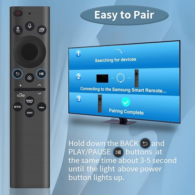 Rechargeable Solar Remote Replacement for Samsung Smart TV, Solarcell, USB-C/Type C Fast Charging, Voice&BT, Compatbile with Samsung Remote Control for Smart TV 2025-2018