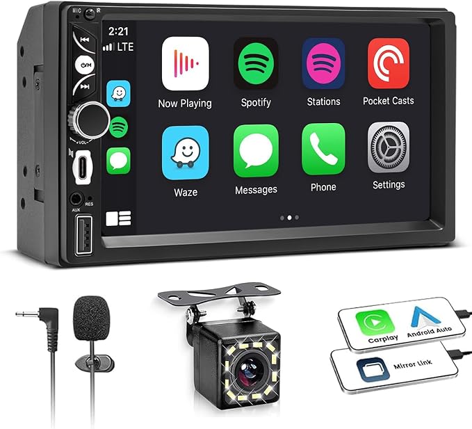 Wireless Double Din Car Stereo A-pple Carplay Radio Screen for Car Audio Receivers, Bluetooth Car Play Android Auto 7" Touchscreen, Car Radio Support Bluetooth, Mirror Link, FM/AM, Type-C