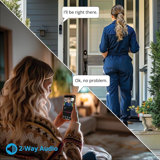 Night Owl 2K Wi-Fi Smart Dual-Powered Video Doorbell with Chime - Black