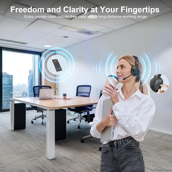 Wireless Headset, Bluetooth Headphones with Mic(AI Noise Cancelling), 65 Hrs Working Time with USB Dongle, Wireless Headset with Mic for Work from Home/Computer/Laptop/PC/Android