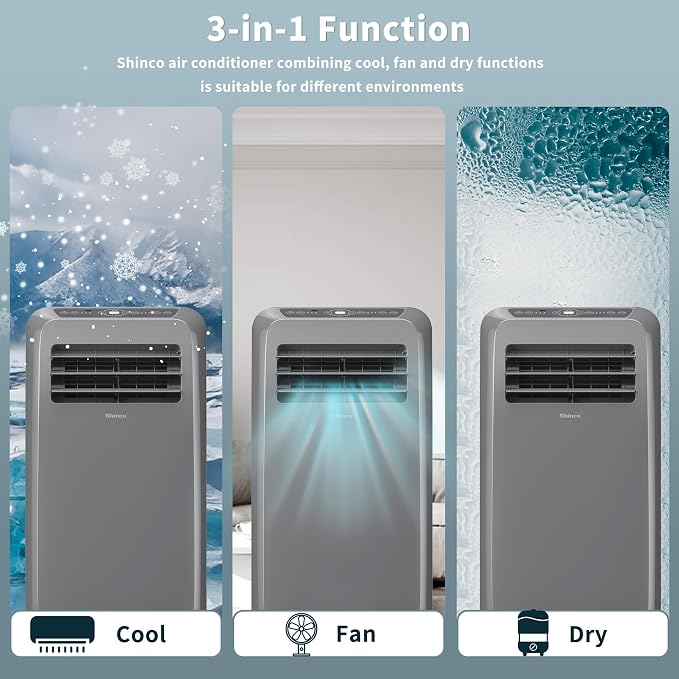 Shinco 12,000 BTU Grey Portable Air Conditioner, Portable AC Unit with Built-in Cool, Dehumidifier&Fan Modes for Room up to 450 sq.ft, with Remote Control, 24 Hour Timer, Installation Kit