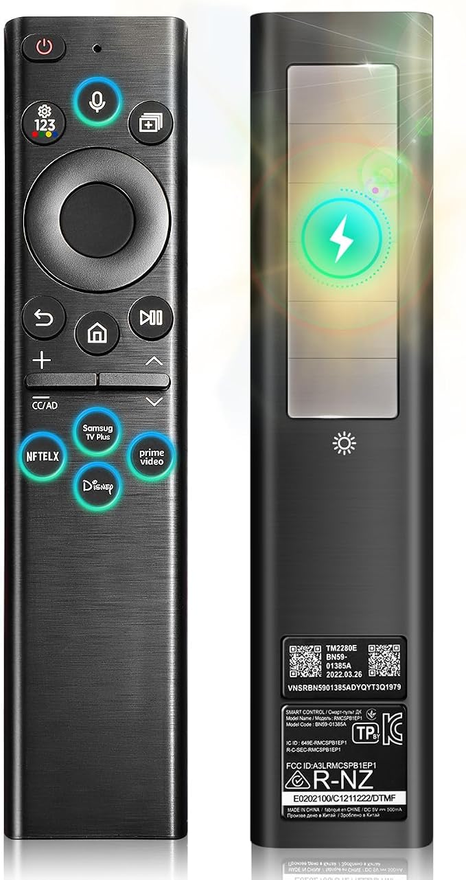for Samsung Frame Smart TV Remote Replacement: Solar Powered USB-C Fast Charge, 6-12 Months Battery Life, Voice Bluetooth Controller Compatible with Samsung 2020-2025 Neo QLED 4K Smart TVs