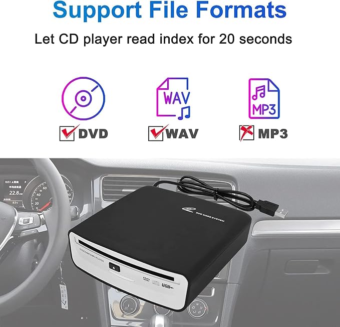 USB External Car Universal Connection Portable CD Player for Car Android Navigation/TV/Laptops Desktops with USB Port Plug and Play (Android Version 4.4 and Above)