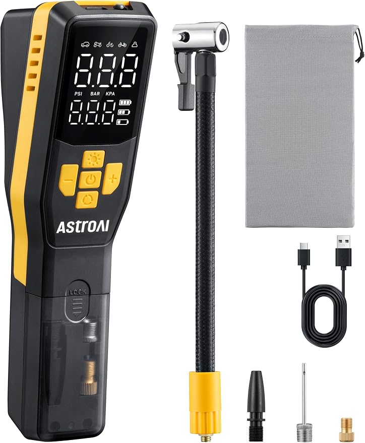 AstroAI 150 PSI Tire Inflator Portable Air Compressor for Car Tires, Cordless Bike Pump with LCD Display, Auto Shut-Off, 5 Modes Air Pump for Car Motorcycle Bicycle Balls, LED Light & Storage Design