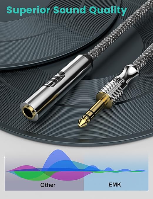 EMK Premium 1/4" (6.35mm) Male to Female Stereo Extension Cable (8Ft/2.4M) - Gold-Plated Quarter Inch Headphone/Guitar/Audio Extension Cord for Studio Equipment, Amplifiers & Instruments