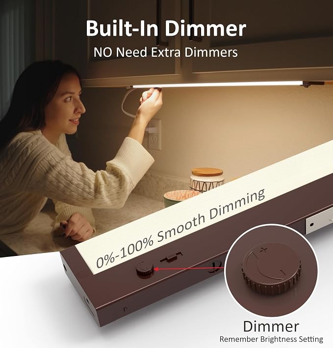 Leetdud Under Cabinet Lighting Plug in or Hardwired Built-in Dimmer, 40 Inch 20W, 5CCT 2700/3000/3500/4000/5000K, Linkable Counter Lights for Kitchen, ETL Dimmable LED Light Fixture, Bronze