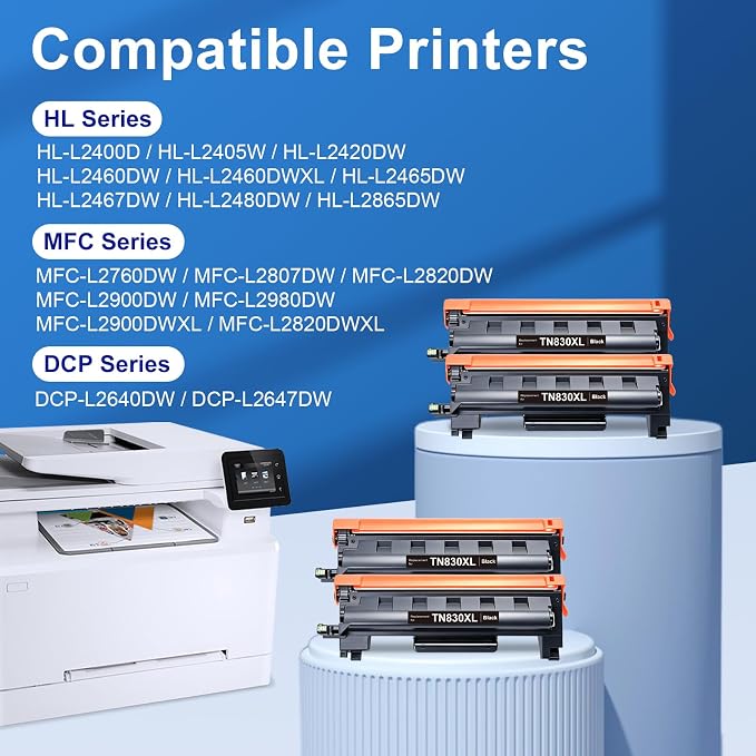 TN830XL TN830 XL/V/R Toner Compatible Replacement for Brother TN830XL TN-830 XL Black for HL-L2460DW DCP-L2640DW MFC-L2820DW L2820DWXL 2405W L2400D L2480DW Toner TN830 V/R,4P