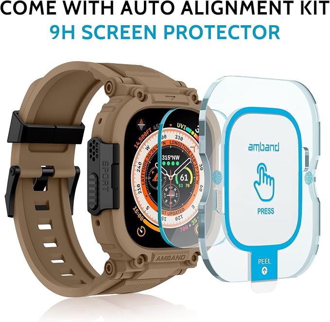 amBand for Apple Watch Ultra 3/2/1 Screen Protector, M1 Sport Series Tough Case Fits iPhone Ultra Watch Bands 49mm, Outdoor Activities Essential Full Body Protection for Hiking Cycling - Desert Tan