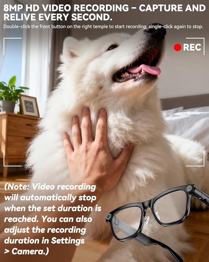 Smart Glasses with Camera, 4K HD Anti-Shake, Real Time Translation, AI Voice Assistant, Object Recognition, Smart Glasses for Women, for Travel/Meetings/Vlog（ Photochromic + Sunglass Lenses）
