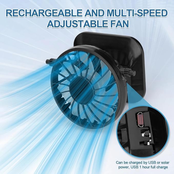 Solar Fan Hat for Men - Wide Brim Cooling Hat with 2 Built-in Solar & USB Rechargeable Fans for Fishing Hiking