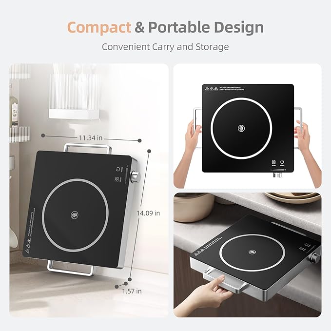 Hot Plate Electric Single Burner,SOPINWAEH 1800W Portable Countertop Ceramic Cooktop For Cooking With Adjustable Temperature & Stay Cool Stainless Steel Handles,Compatible With All Cookware