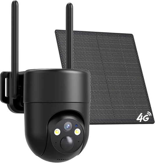 ELYSOO 4G LTE Cellular Security Camera, No WiFi Security Camera Outdoor Wireless with 360°Full View, Unlimited Data Plan, 2K Color Night Vision, Motion Alert, Built in SIM Card - Black