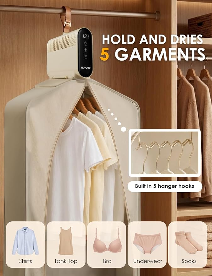 MOJOCO Travel Clothes Dryer - Global Voltage Mini Portable Dryer with Timer & Quiet Operation - Small & Compact dryer for Dorms, Apartments, RVs
