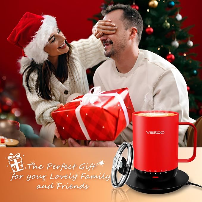Vsitoo S3 Pro 16oz Self Heating Coffee Mug with AI Auto-Sensing, Smart Rechargeable Heated Mug Warmer 120-150℉, IPX7 Waterproof Temperature Control, Gift for Men Women - Red