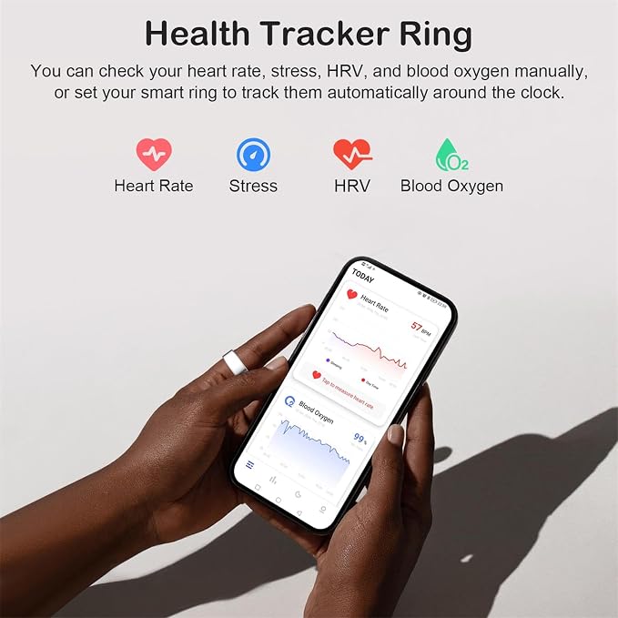 Smart Ring for Women Men, Fitness Trackers Fitness Ring (Silver, 8#) | Health Ring with Sleep Tracker, Heart Rate Monitor, Step Counter, Fit Ring for Long Lasting Battery Life, No Subscription Fee