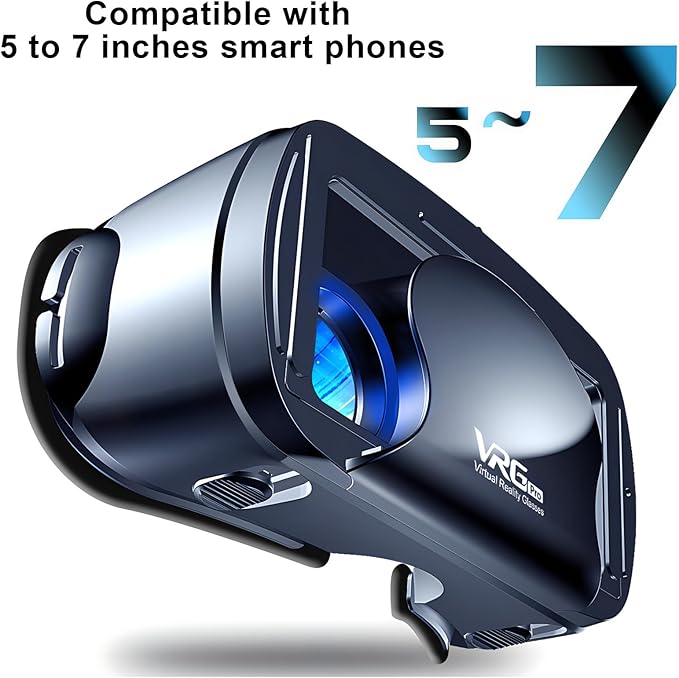3D VR Headset, Virtual Reality Glasses Headset Helmets, Compatible with 5.0-7.0 inch with Controller, for Mobile Games & Movies(Black)