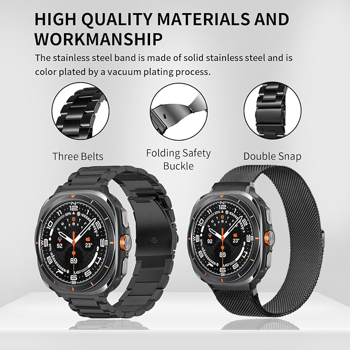 GOLDTOLUCK No Gap Stainless Steel Band Compatible with Samsung Galaxy Watch 8 7 6 5 4 Classic FE Pro Ultra 40mm 44mm 46mm 43mm 47mm 45mm 42mm Replacement Men Women Milanese Metal Elegant Casual