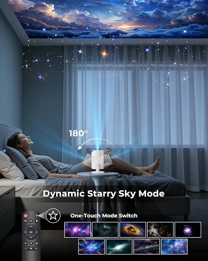 Mini Projector, Portable Projector with Wifi and Bluetooth, Built in Apps, Support 4K 1080P, 180° Rotation, Auto Keystone, Movie Projector Compatible With HDMI/USB/TV Stick/Smartphone/Laptop
