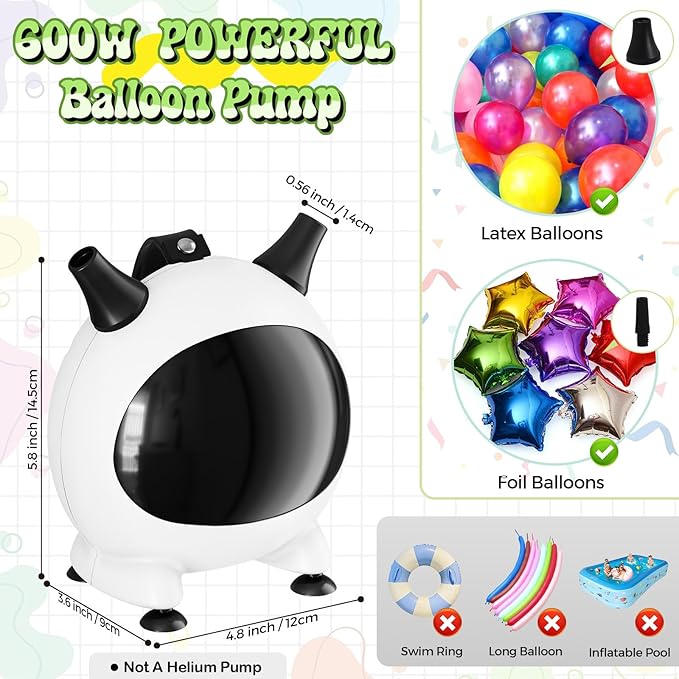 Togvu Balloon Pump Electric, Portable Balloons Inflator Air Pump with 2 Nozzles, Small Balloon Blower Machine 600W for Latex Garland Arch and Foil Balloons